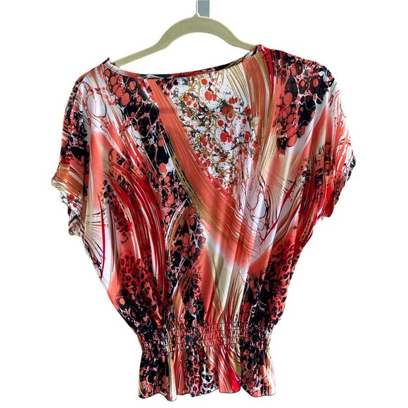 Paris Pink Womens Shirt Medium Pink Black Top V-Neck Spring Summer Work Career - Picture 3 of 8